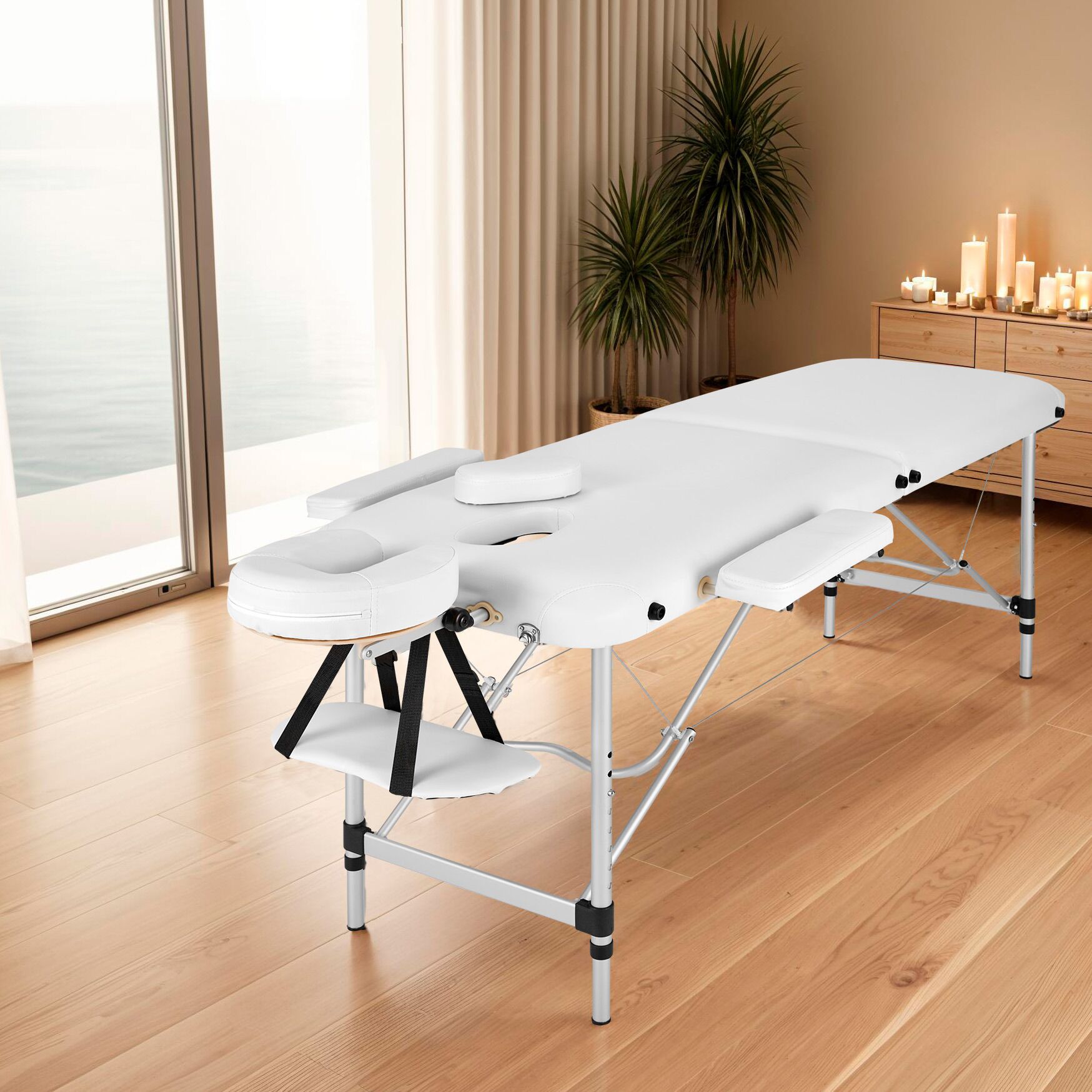 Table de massage 2 zones en aluminium portable pliable et réglable en hauteur TECTAKE - 3