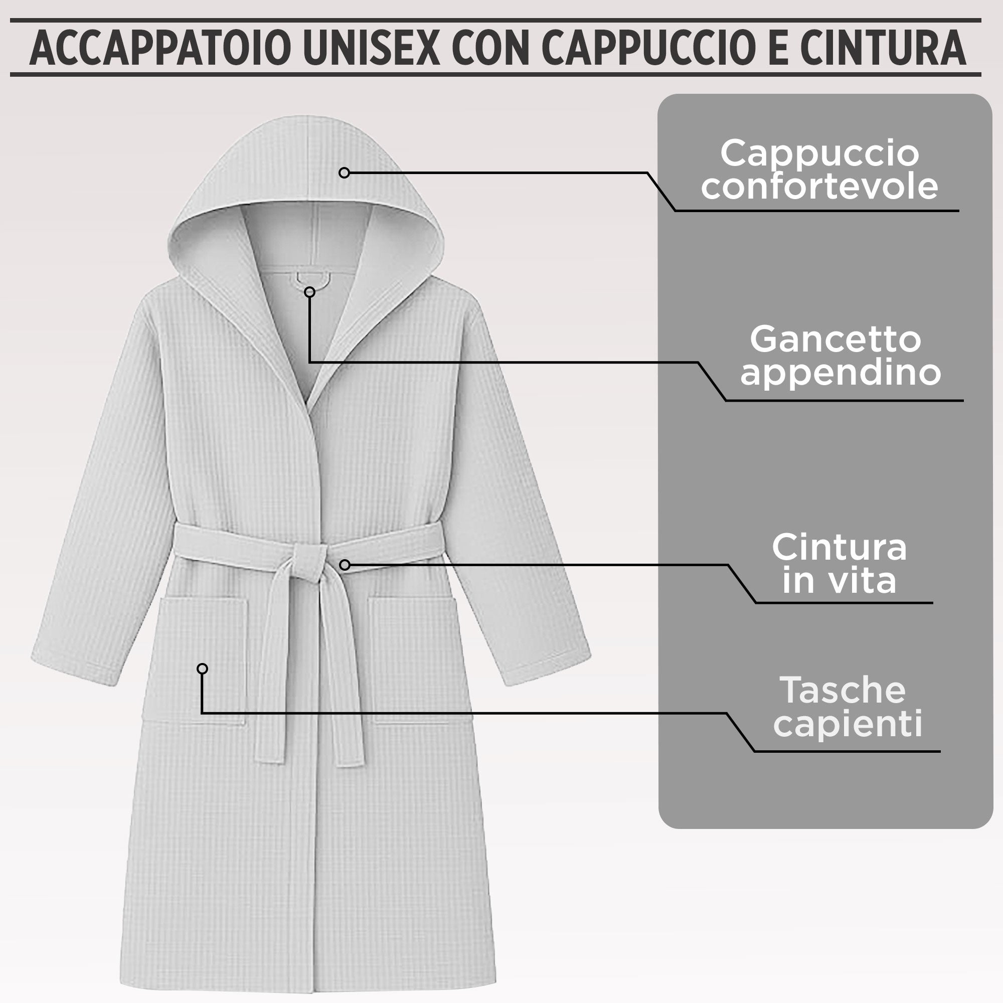 Accappatoio Nido d’Ape Unisex Uomo Donna leggero con Cappuccio e tasche 7130 – Tg. XXL-XXXL - 7