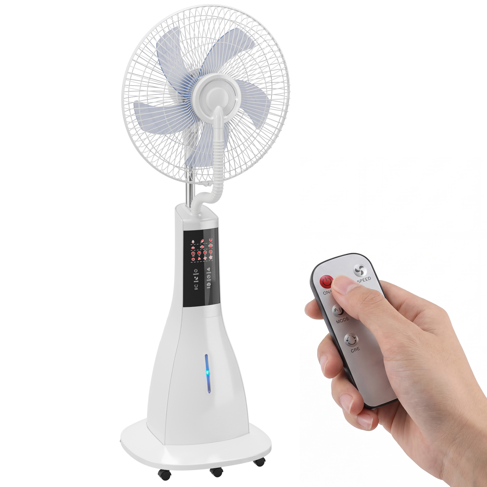Enfriador evaporativo oscilante de 90 w, oscilación de 75°, 3 velocidades, 5 aspas, depósito de agua de 3 l, 5 ruedas, mando a distancia.