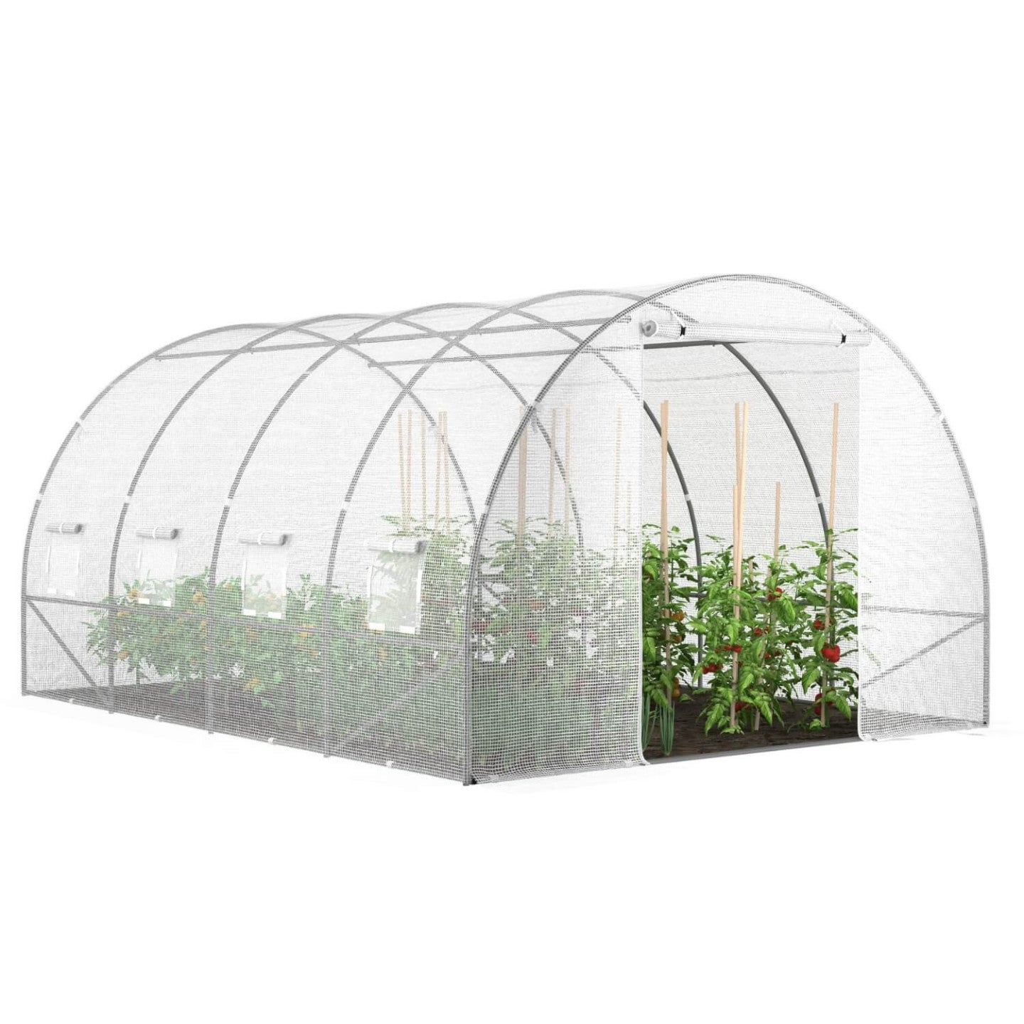 Bâche de rechange pour serre de jardin tunnel 12m² 4 x 3 x 2 m anti-UV avec porte et fenêtres ZEBRA blanche - 3