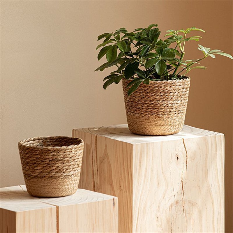 Conjunto de 3 peças, vasos de vime natural trançado, cesto para plantas em rattan, cestos decorativos para arrumação em casa. - 2