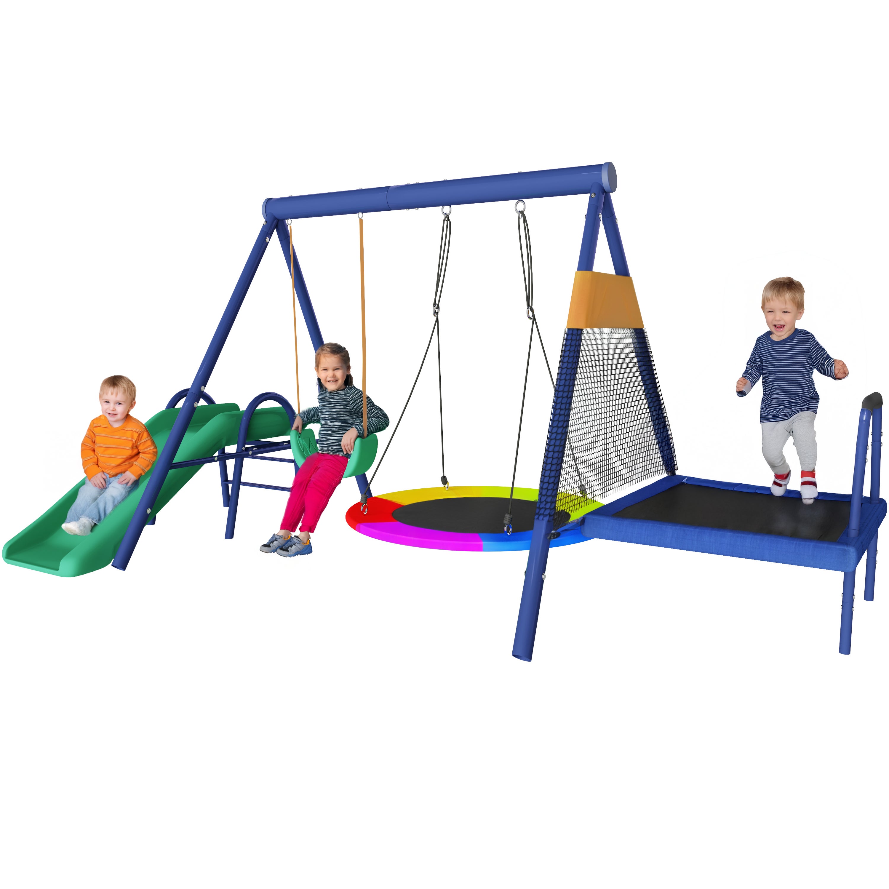 Ensemble de balançoires extérieures avec balançoires, toboggan, trampoline, en acier - 6