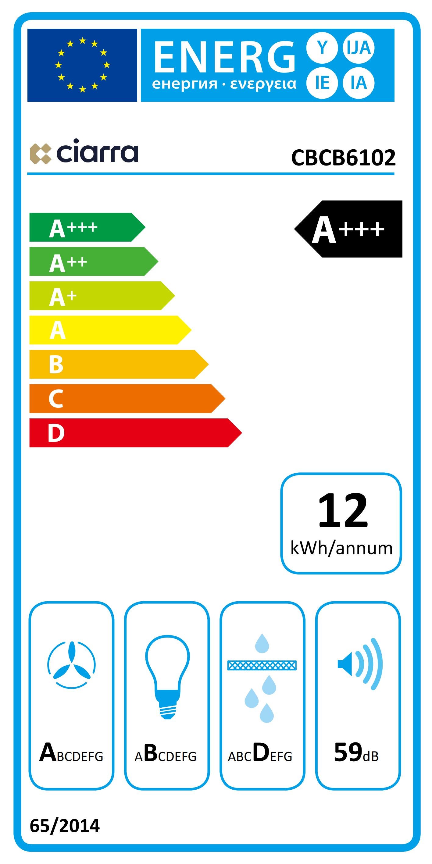 CIARRA Hotte Murale 60cm 650m3/h A+++ Tactile et APP Contrôle 4 Vitesses Booster Filtre à charbon inclus Noir CD6102B - 10