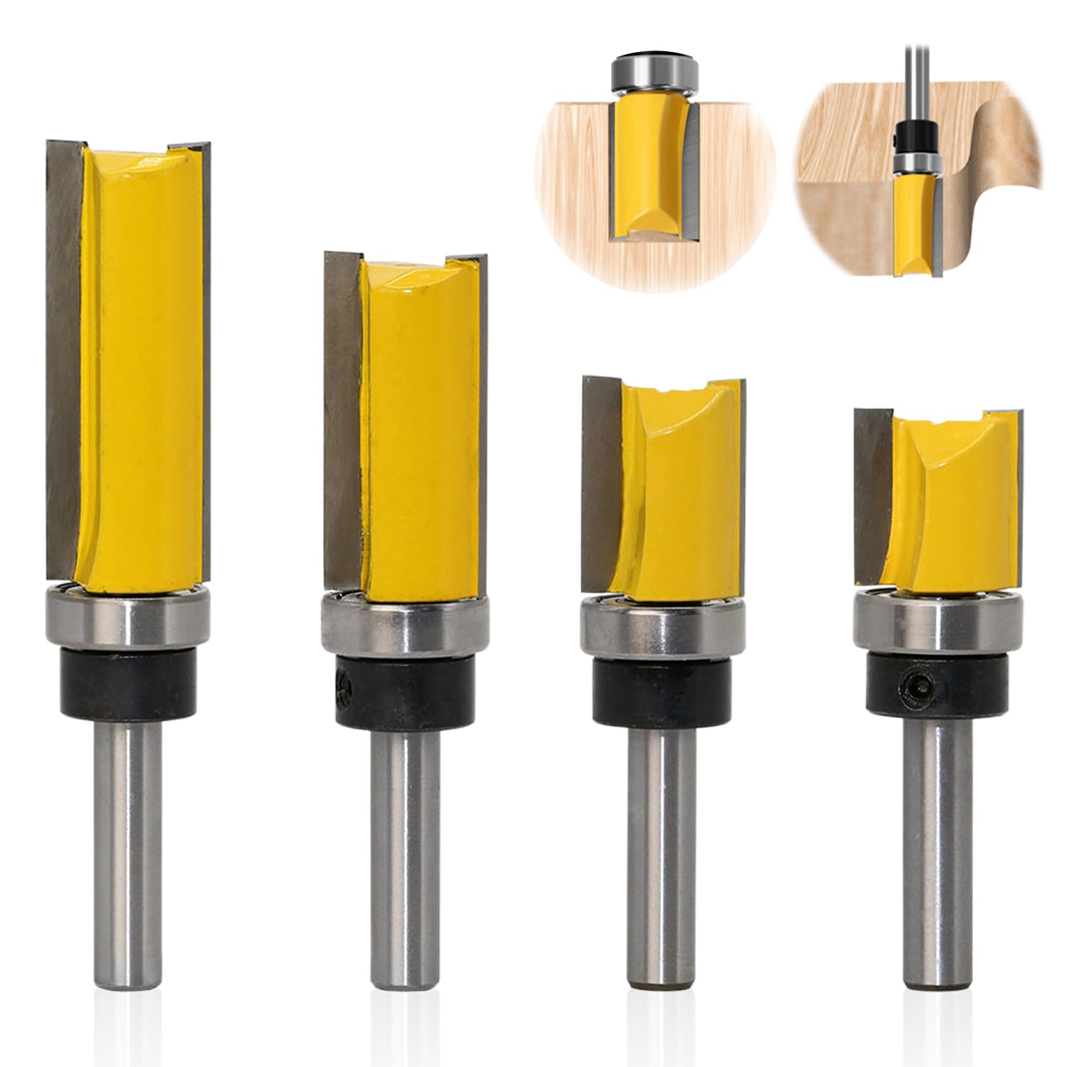 4 SZT. 1/4" Frez do drewna Frez kopiujący (4 rozmiary) ze stali stopowej wysokiej jakości ostrze 11,9 mm, 20 mm, 25 mm, 38 mm