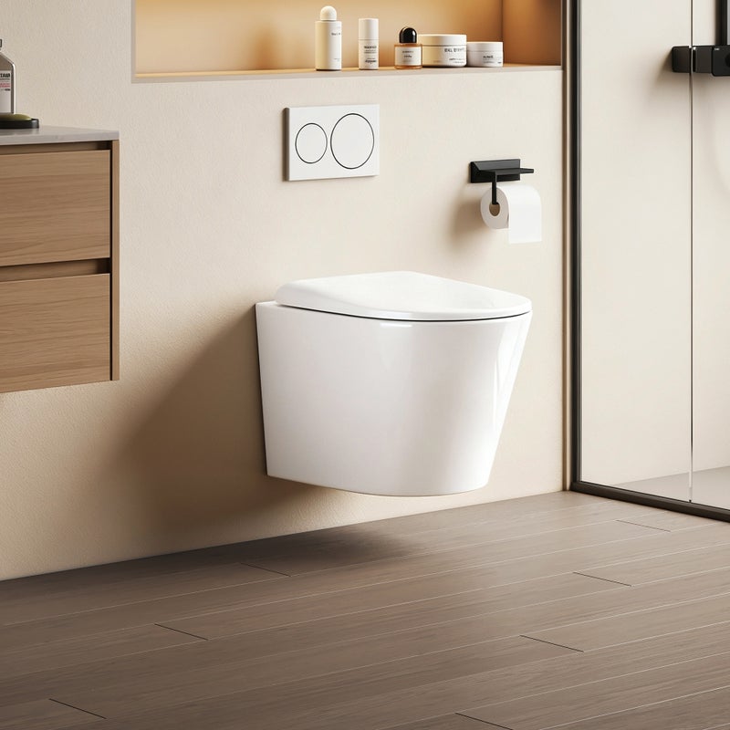 EMKE WC Podwieszana - deska wolnoopadająca - biały błyszczący - 49 x 36,5 x 36 cm