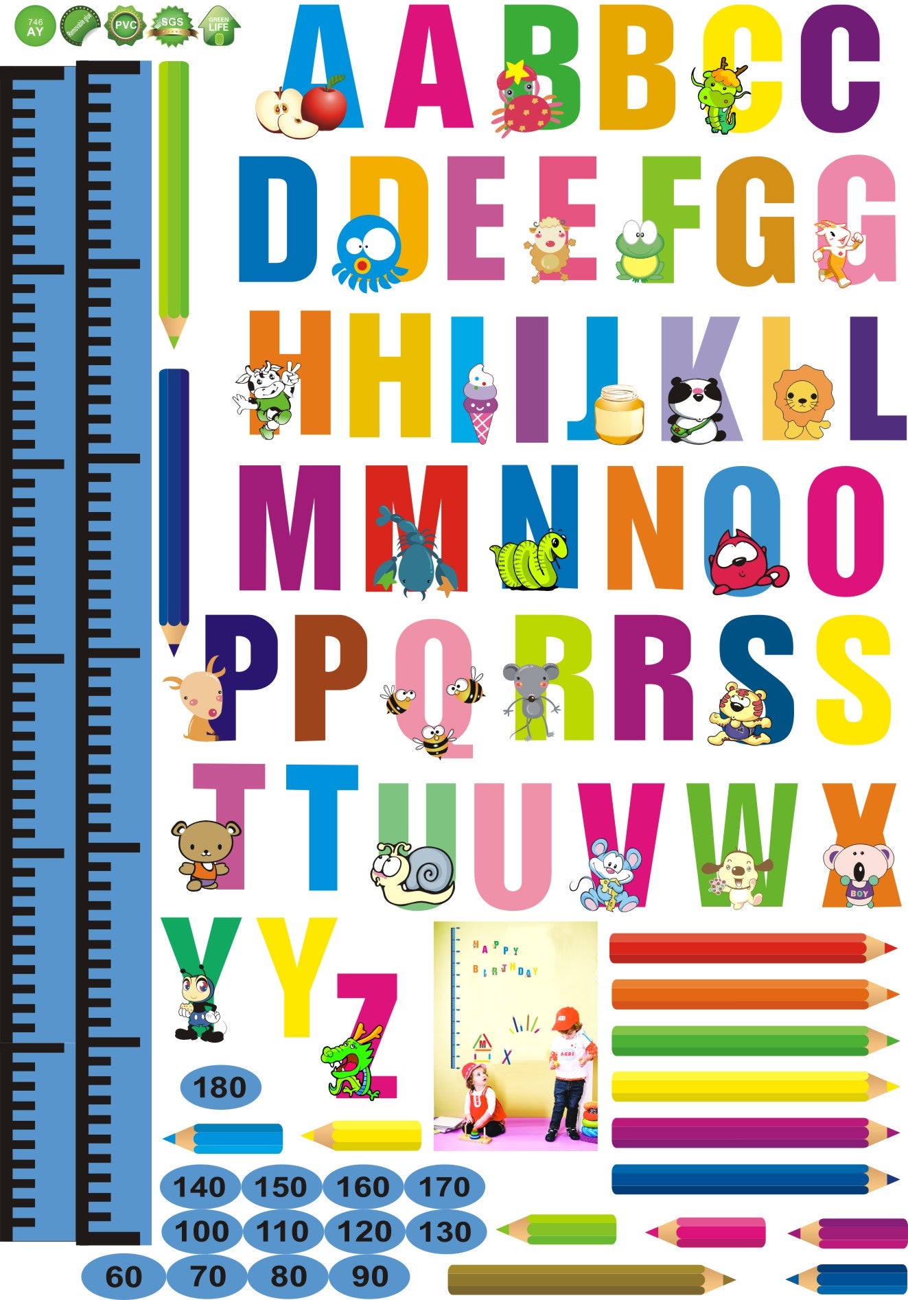 Adhesivo talla Alfabeto y plumas - Sticker adesivo - adesivi murali - - 3