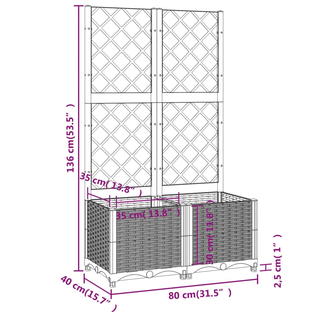 Maison Exclusive - Vaso de jardim com treliça azul-acinzentado 80x40x136 cm PP - 8