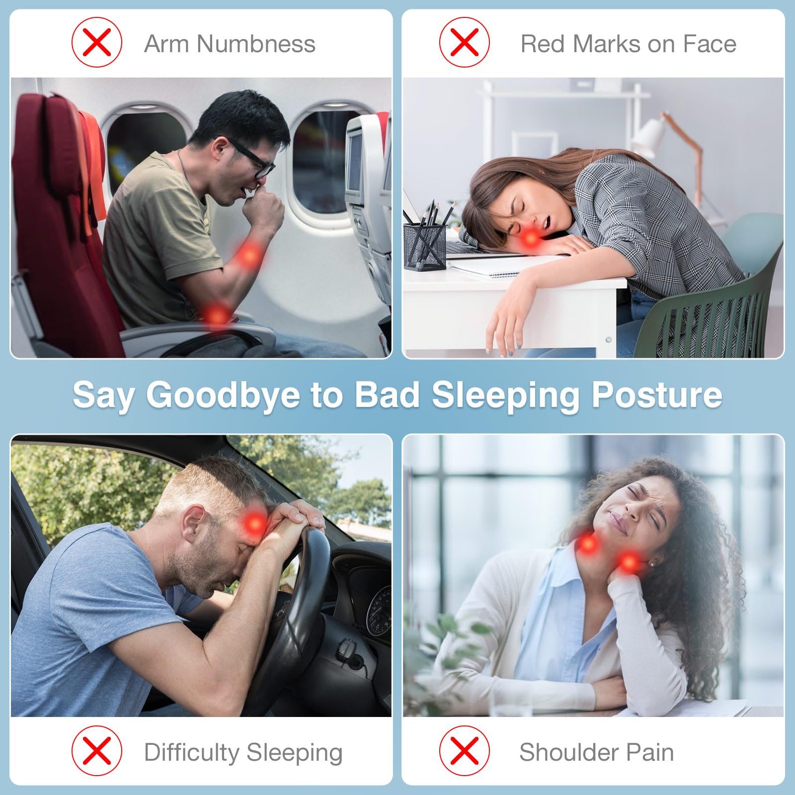 Travesseiro de viagem inflável, travesseiro de pescoço confortável com bolsa de armazenamento, suporte de ombro e pescoço, para avião, trem - 9