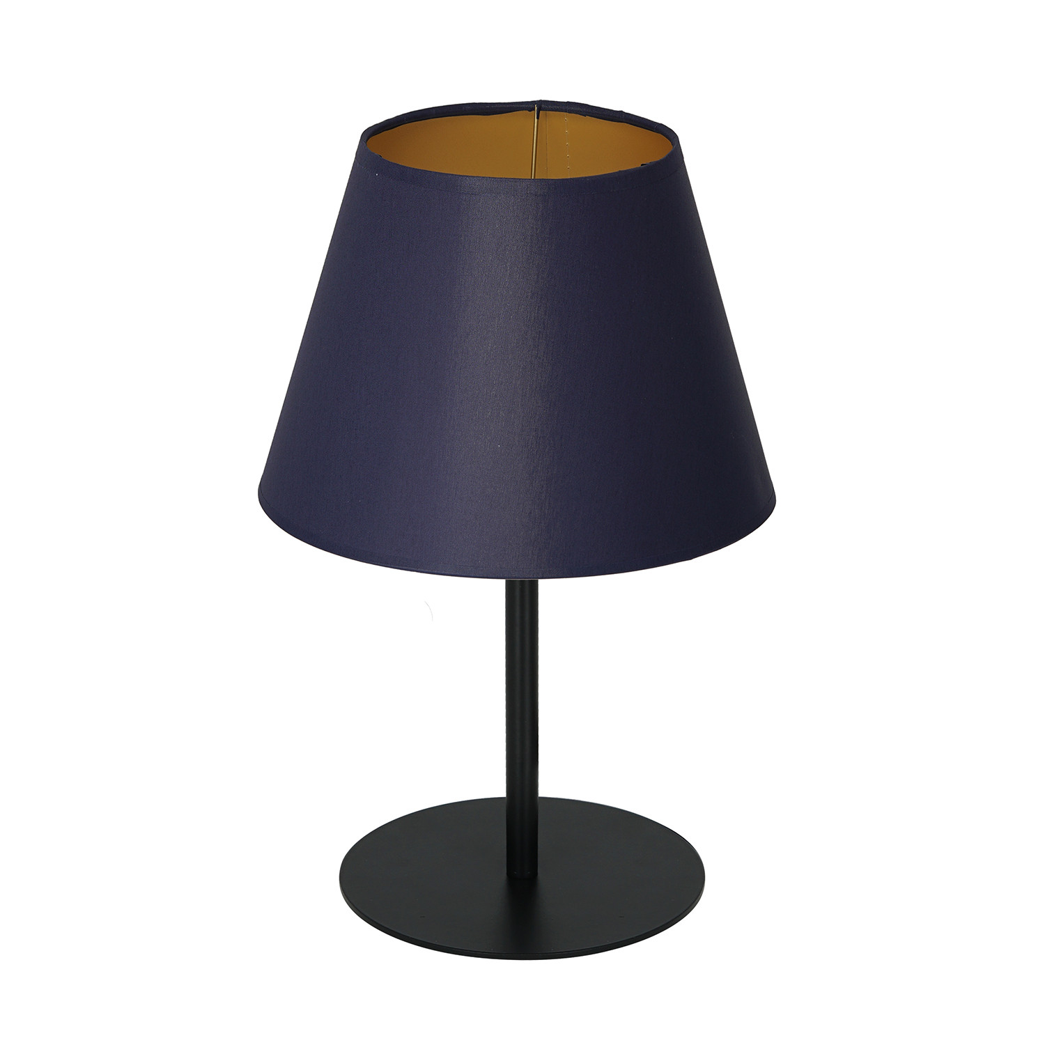 Lampa stołowa czarna 33 cm stożkowy granatowy abażur ze złotym wnętrzem Arden 1xE27 15W Luminex