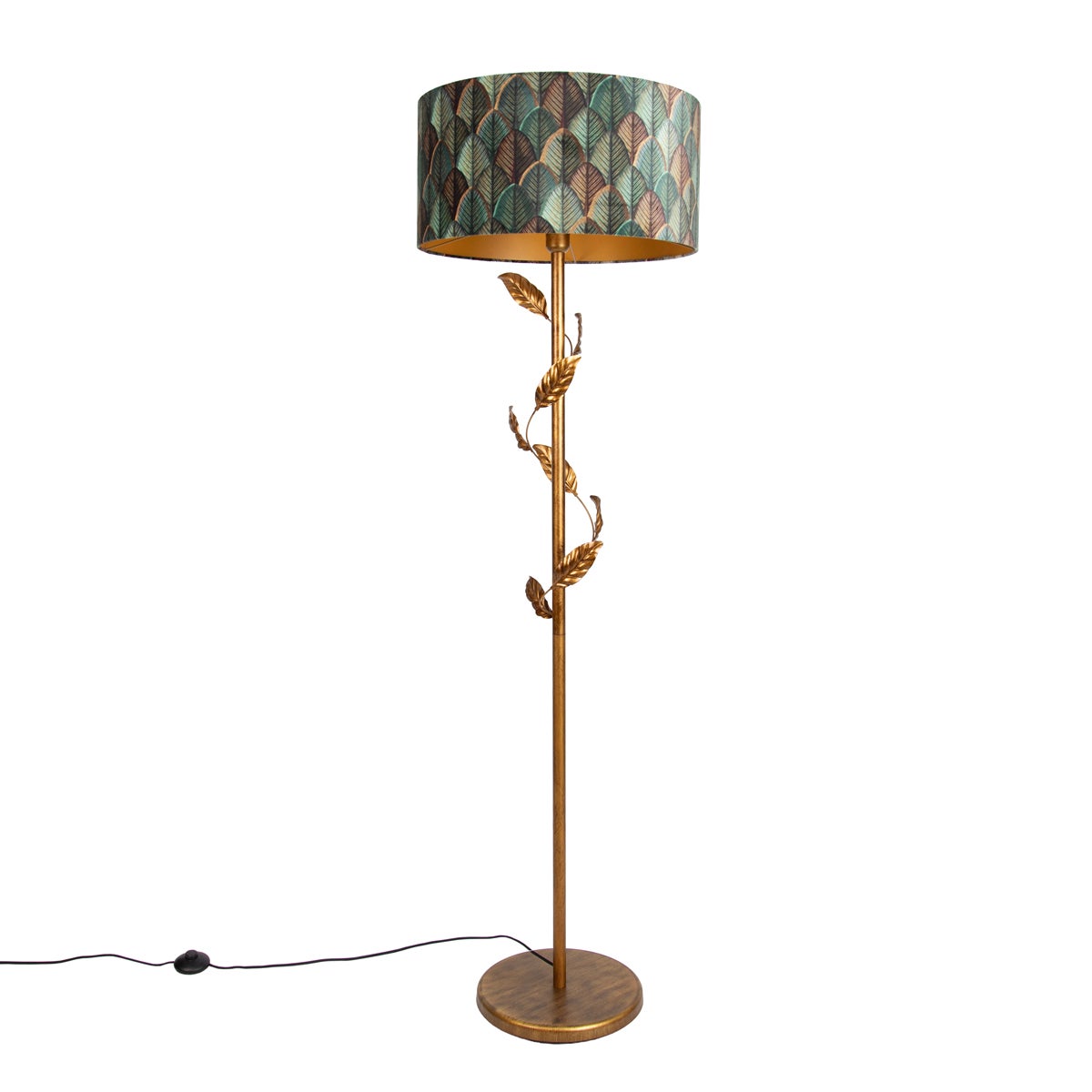Qazqa classic-antique lámpara de pie con pantalla - linden - oro/latón max. 15w, compatible con bombilla led, e27, 171cm ip20
