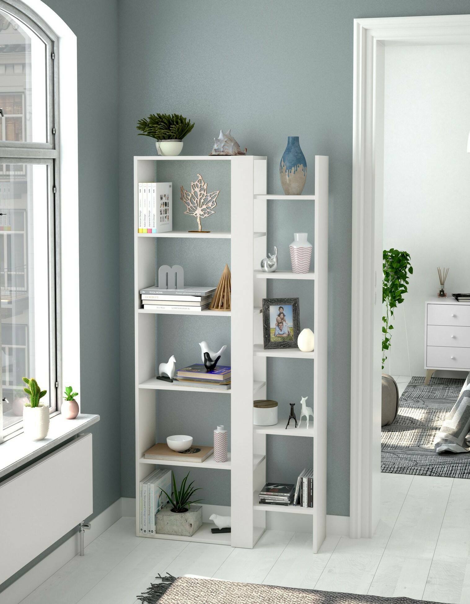 Libreria Angolare Vicco Fabienne - Bianco, 40x180 Cm, 5 Ripiani, In Truciolato Melaminico - Foto 8