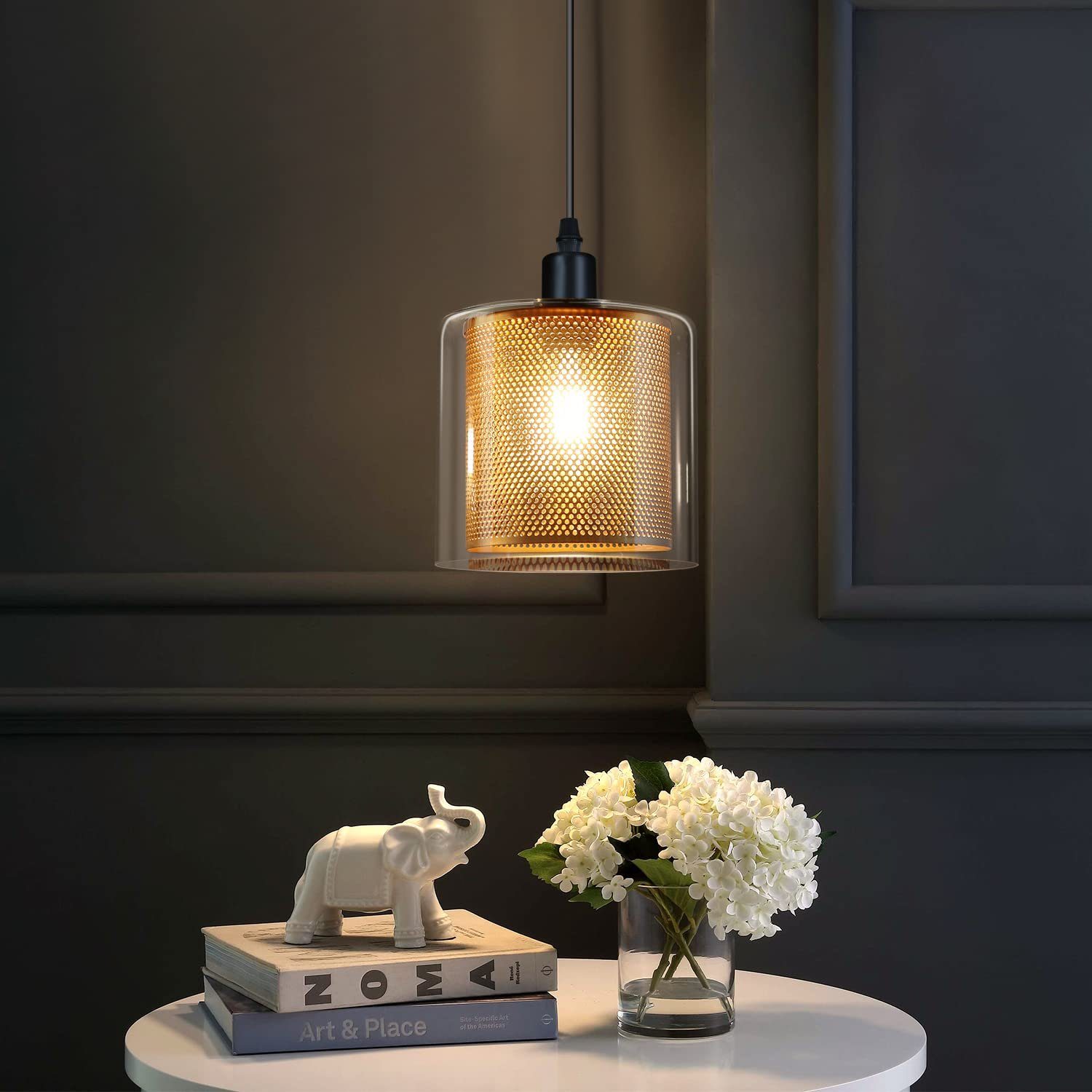 ZMH Lampa wisząca w stylu vintage, lampa stołowa do jadalni, szkło retro E14 i metal przemysłowy