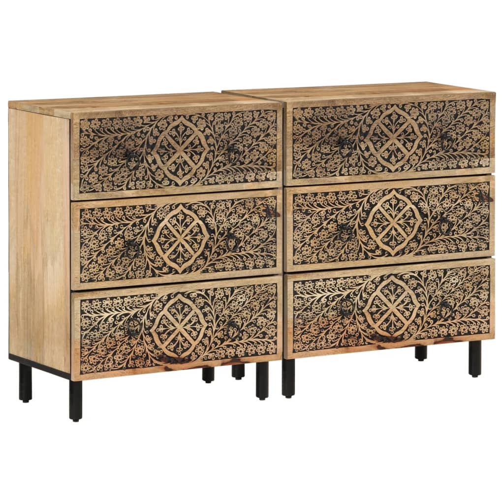 VidaXL Supporti Per Piante 2 Pezzi In Legno Massello Di Mango - Tavolini Decorativi Fatti A Mano, 28x28x59 Cm E 23x23x39 Cm - 3