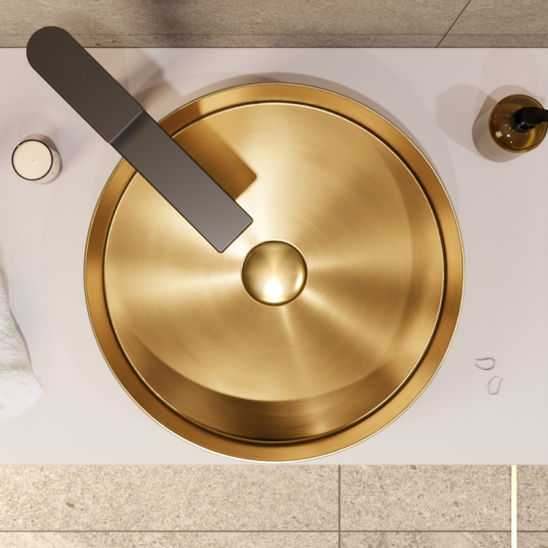 Ceramia Timeless Vasque à poser en Acier inoxydable, 38 x 38 x 11 cm sans trop-plein + Bonde, or brossé - 3