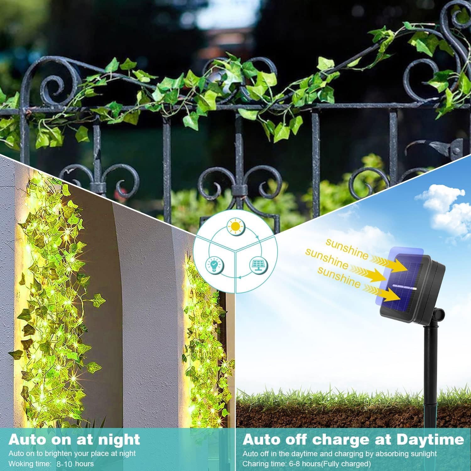 Luci solari per esterni, luci solari artificiali con edera, 2 m, 20 LED - 7