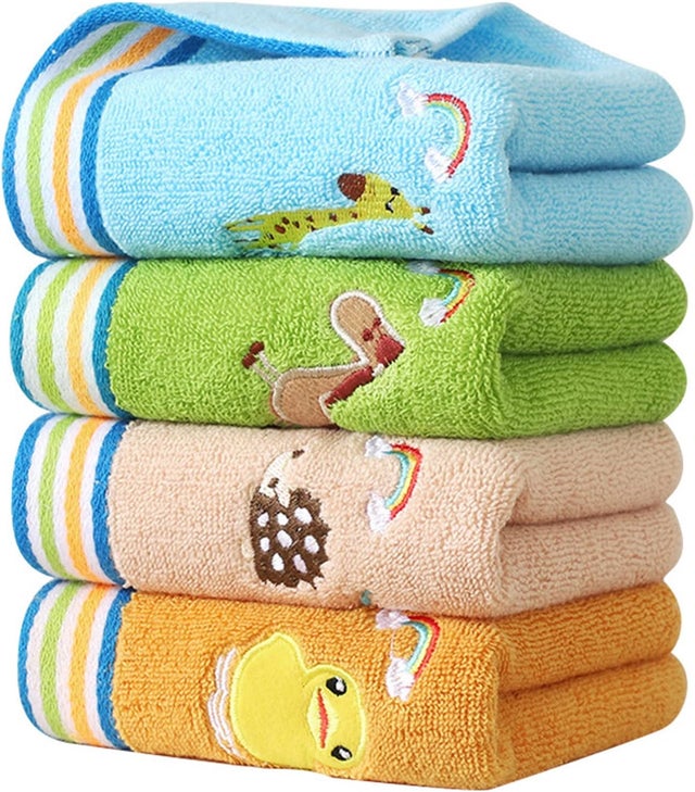 Serviettes pour le visage pour enfants, lot de 4 serviettes pour enfants, serviettes pour les mains en coton pour enfants, serviettes pour les mains