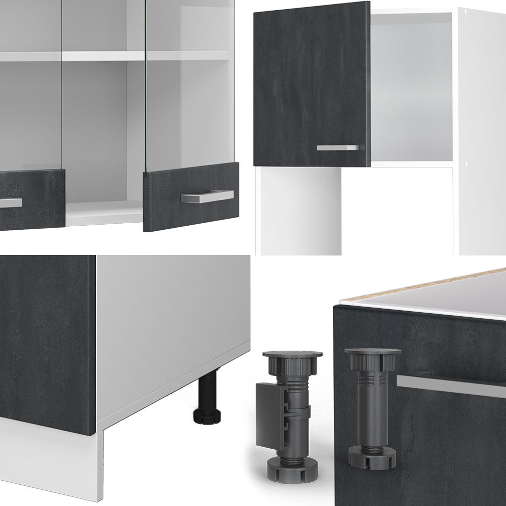 Vicco Cuisine en angle R-Line, Béton noir/Blanc, 247 x 237 cm PT Chêne - 7