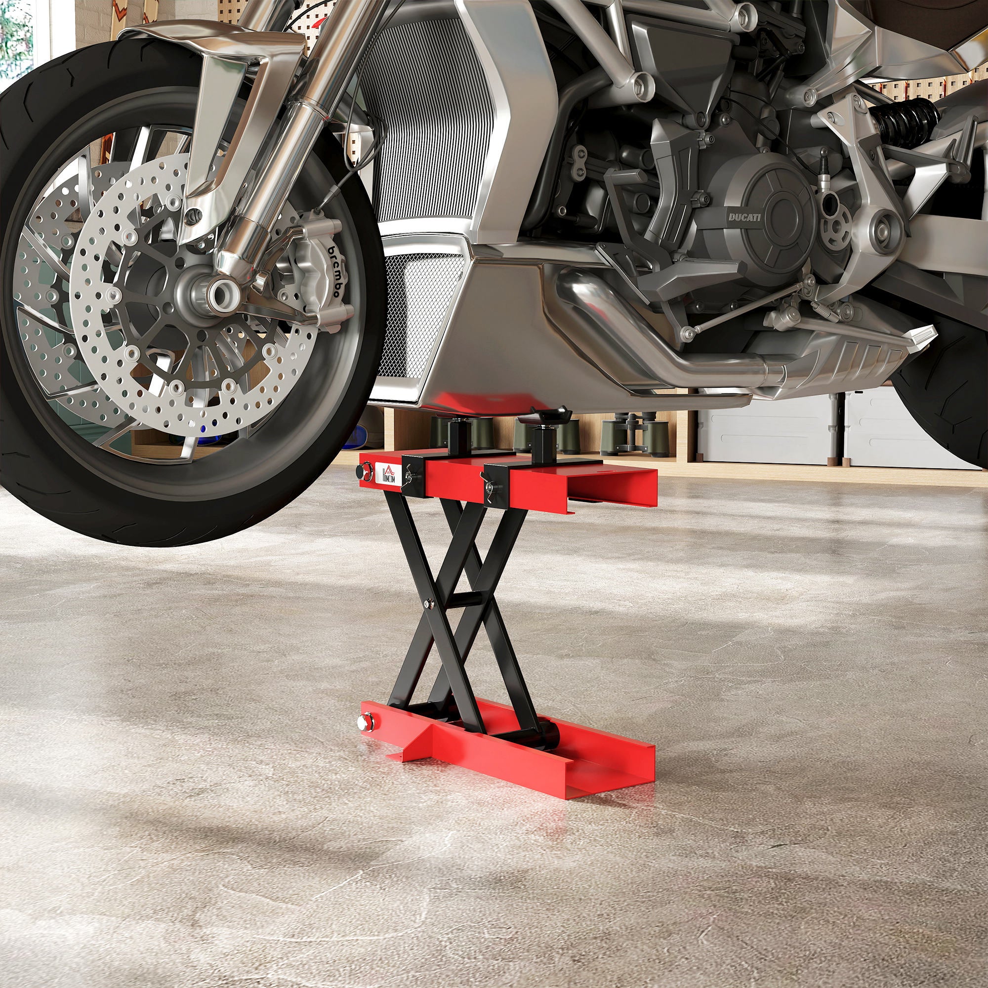 Set: Moto Sollevatore Motocross Cross-Lift XL Ponte Idraulico Con Ruote In Blocca Ruota Easy Fix Cavalletto A 21 Diametro Grigio A076712 0