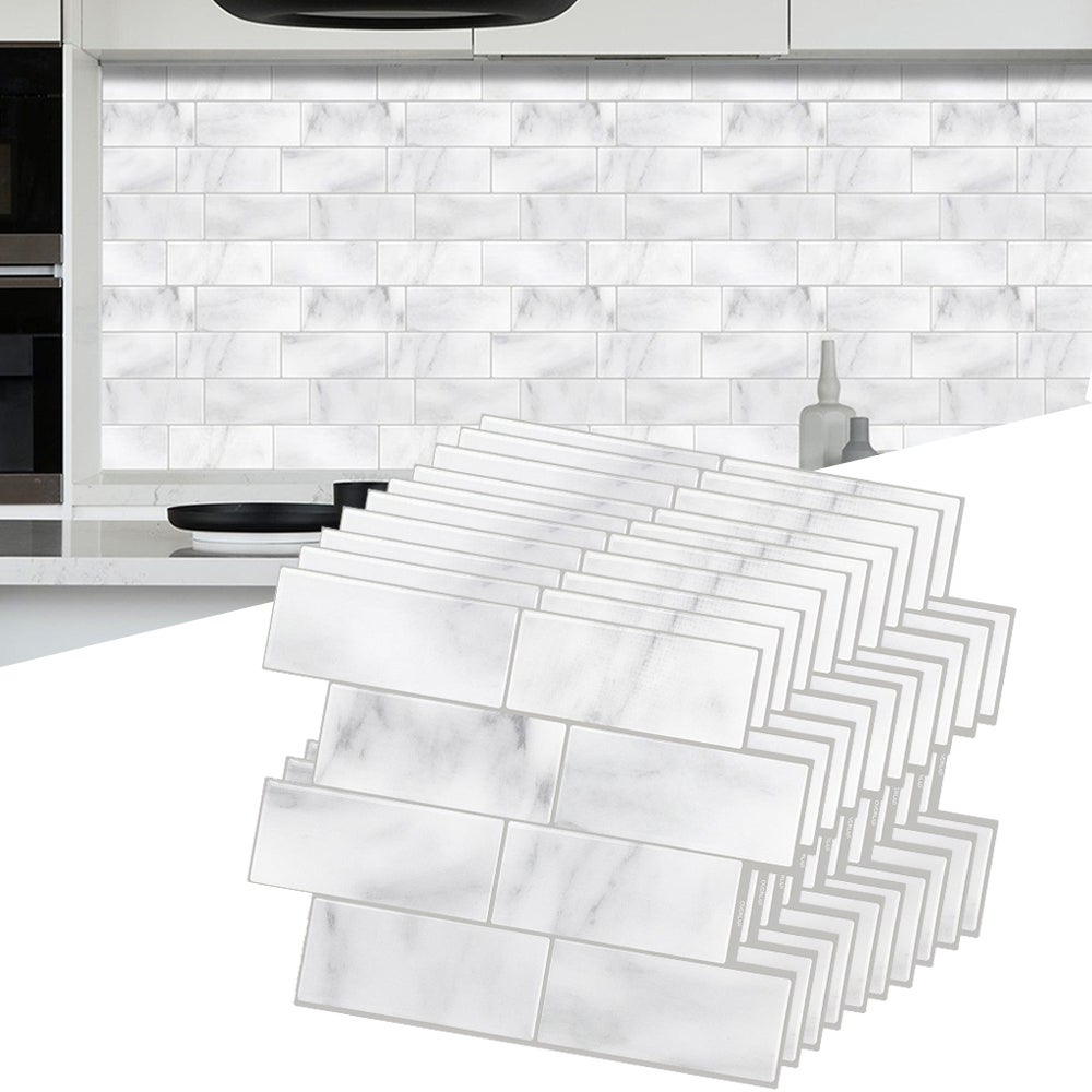 Płytki Peel and Stick Backsplash – 10 arkuszy samoprzylepnych płytek ściennych Peel and Stick do kuchni, łazienki – Biały i Szary