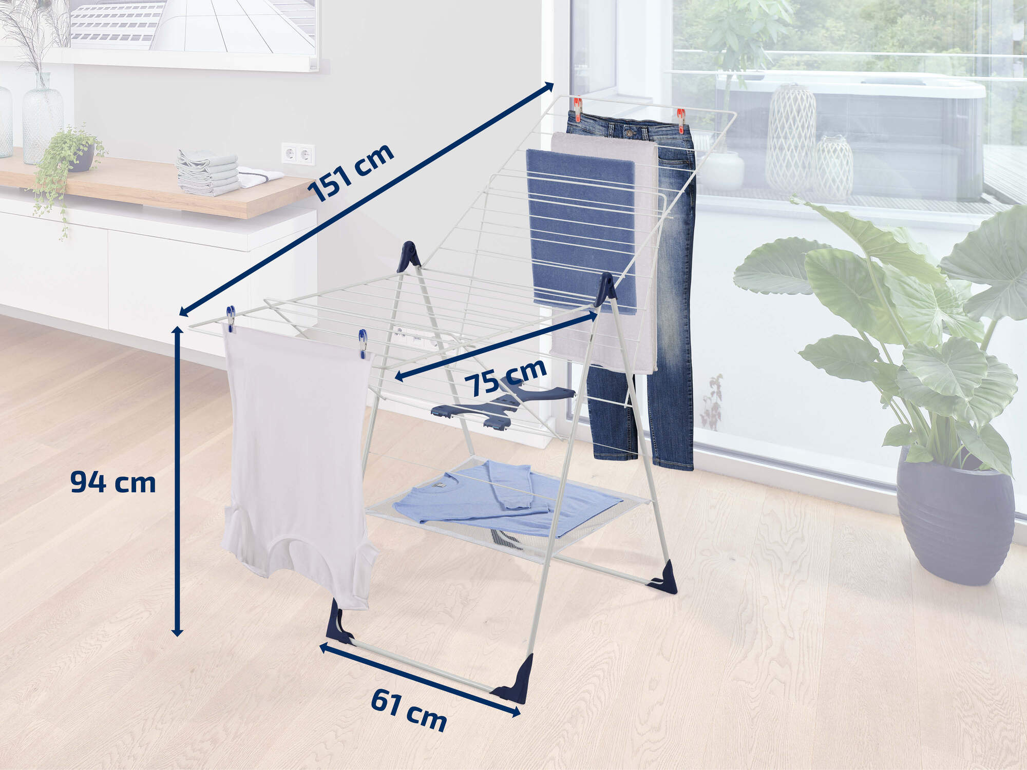 Leifheit étendoir à linge Classic 250 Flex 81409, séchoir à linge stable avec 25m d'étendage, hauteur réglable, blanc - 6