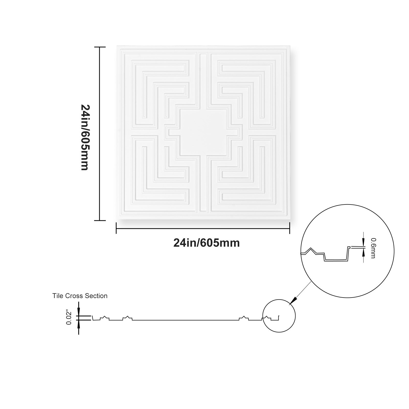 Dalles de Plafond PVC VEVOR Lot de 12, 605x605 mm, Découpe Facile, Pose avec Colle, Motif Echo Blanc, pour Maison et Bureau - 9