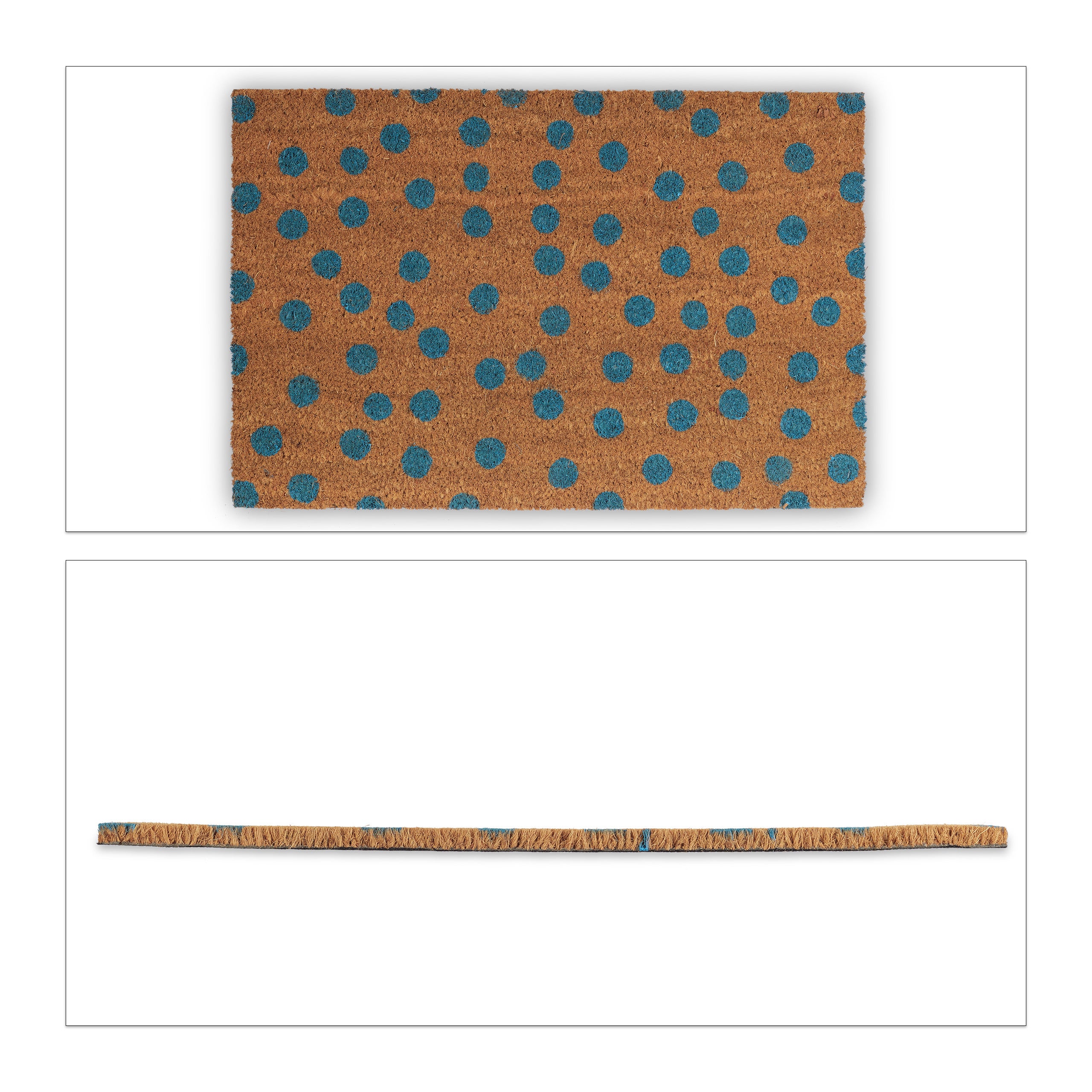 Paillasson Points en fibres de coco, HxlxP: 1,5 x 60 x 40 cm, antidérapant, caoutchouc, nature-bleu, Relaxdays - 8