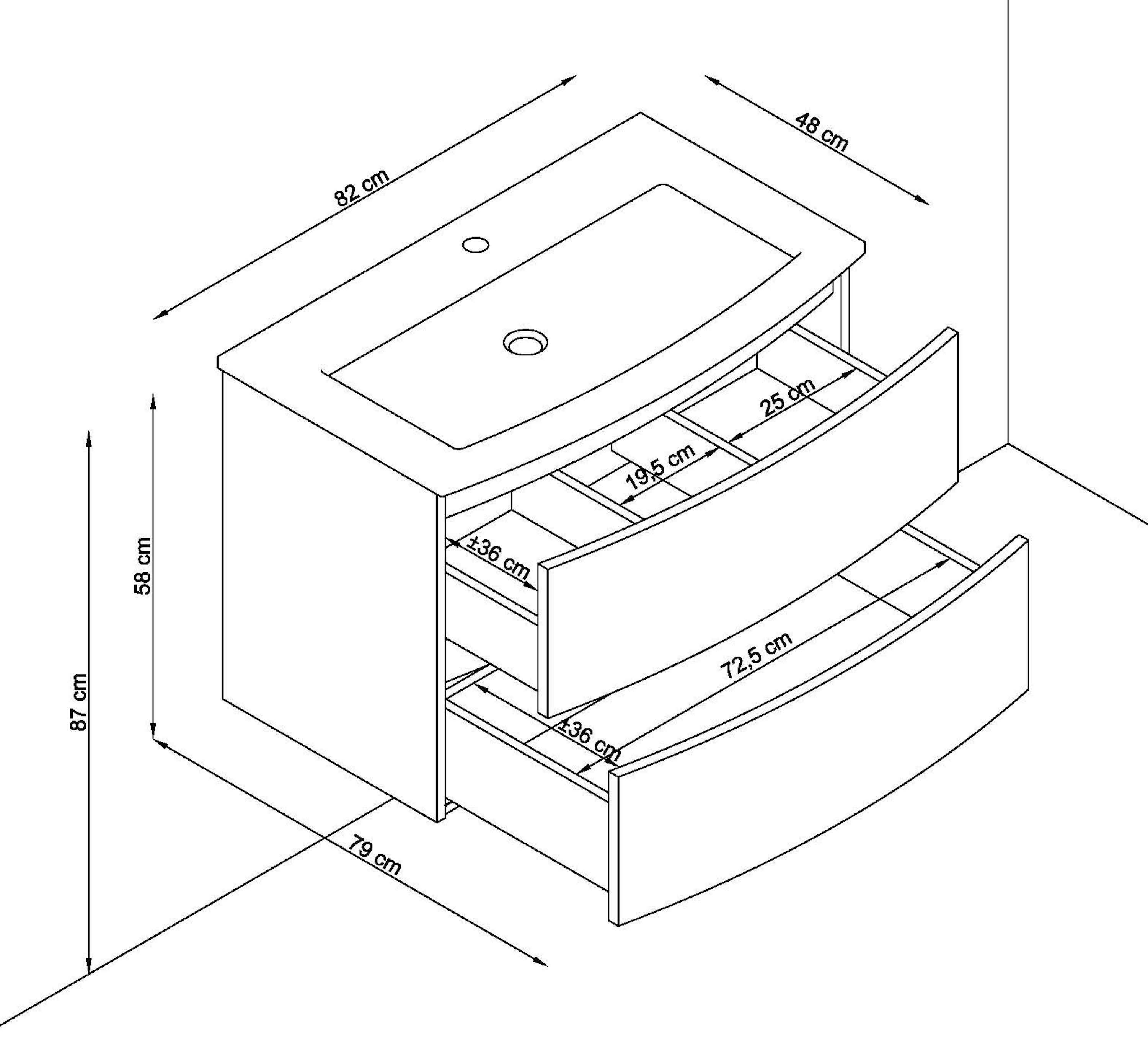 Meuble de salle de bain SAND 2 tiroirs 80 cm chêne T-BATH Inclus lavabo - 3