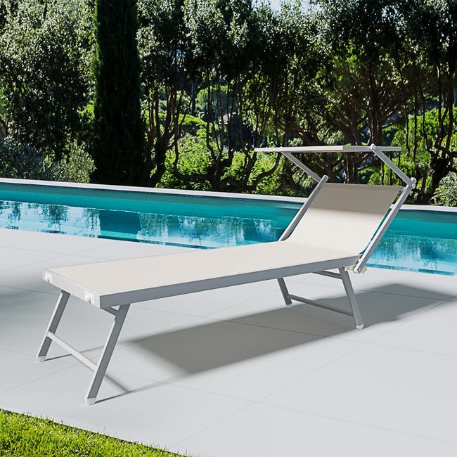 2 Lettini Prendisole Pieghevoli PALUPLUS - Con Tetto Parasole, 180x55x90 Cm, Tessuto Textilene, Peso Max 120kg, Beige Lettino Textilene Struttura Metallo 18mm 2 Lettini Prendisole Pieghevoli PALUPLUS - Con Tetto Parasole, 180x55x90 Cm, Tessuto Textilene, Peso Max 120kg, Beige Lettino Textilene Struttura Metallo 18mm