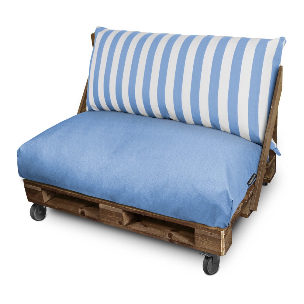 Cojín para palets toldotex azul cielo set: asiento 120x80x20 (liso) + respaldo 120x45x25 (rayado)
