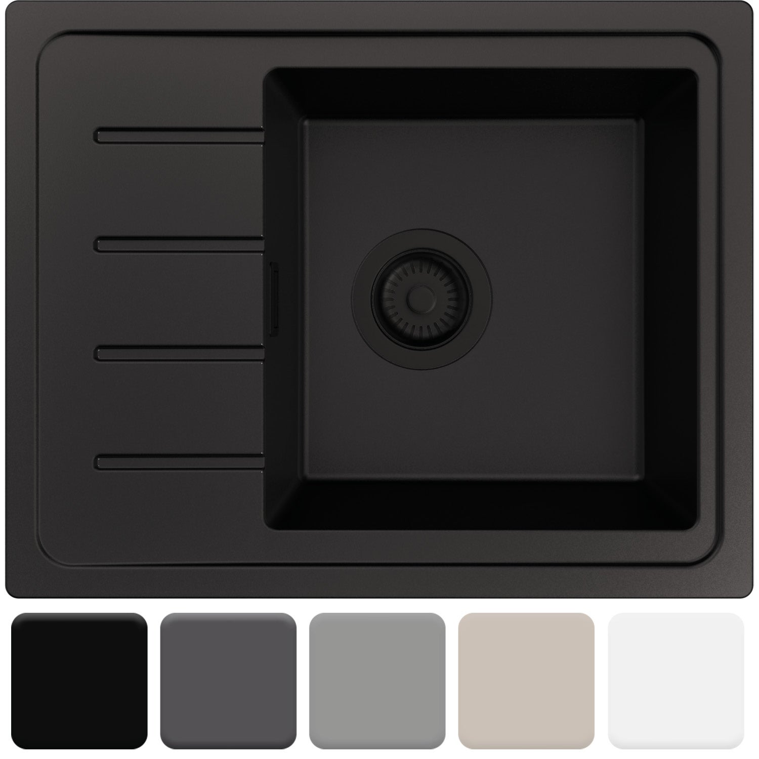 Zlewozmywak 55x44cm, do szafki od 45cm + Syfon - Ametyst Cały Czarny STONESTYLE