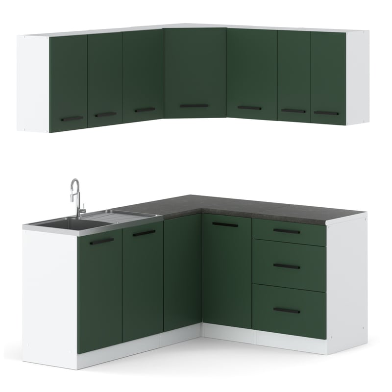 Meble kuchenne narożne zestaw mebli kuchennych danka butelkowa zieleń
