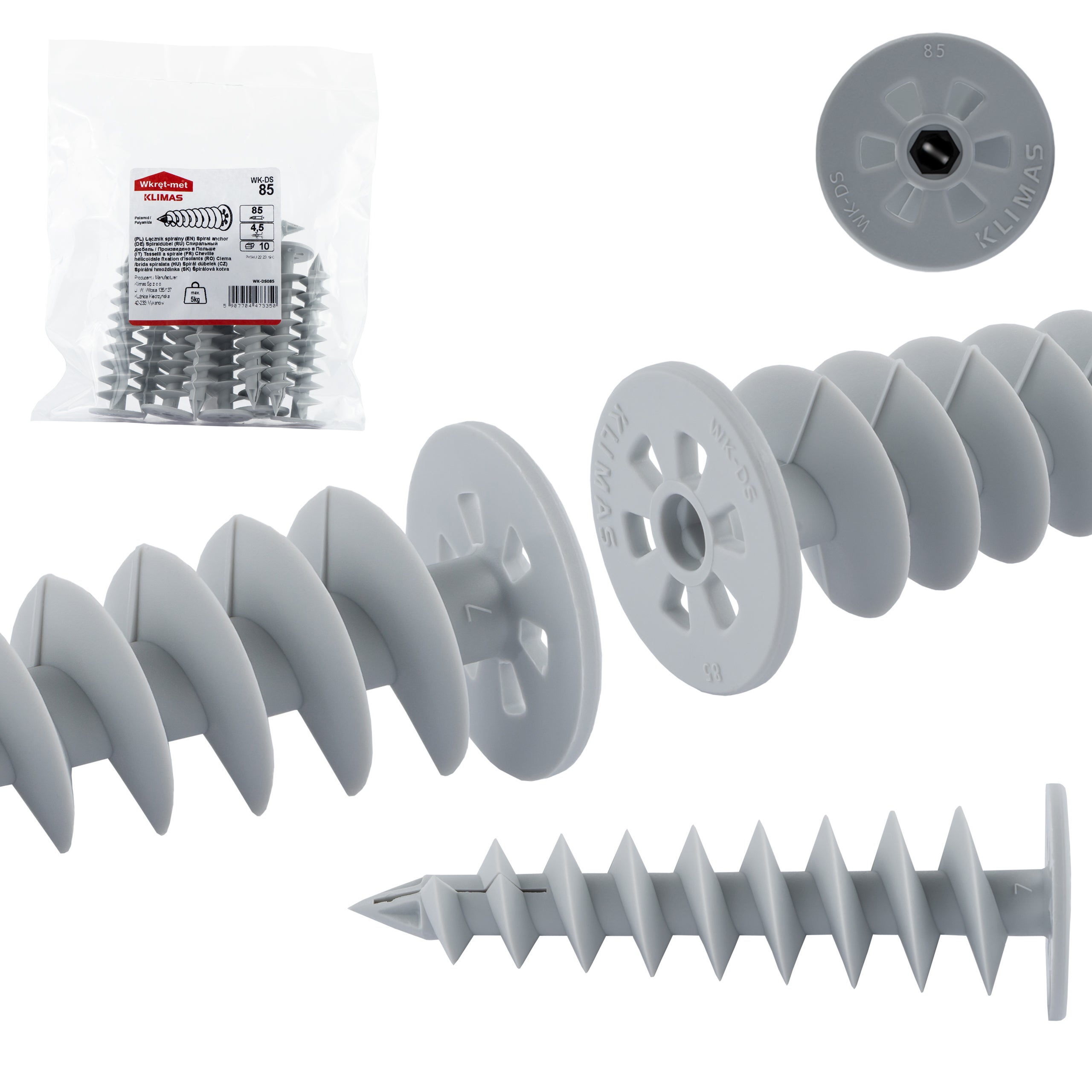 Wkręty spiralne do montażu w styropianie Klimas WK-DS085 28x85 mm 10szt