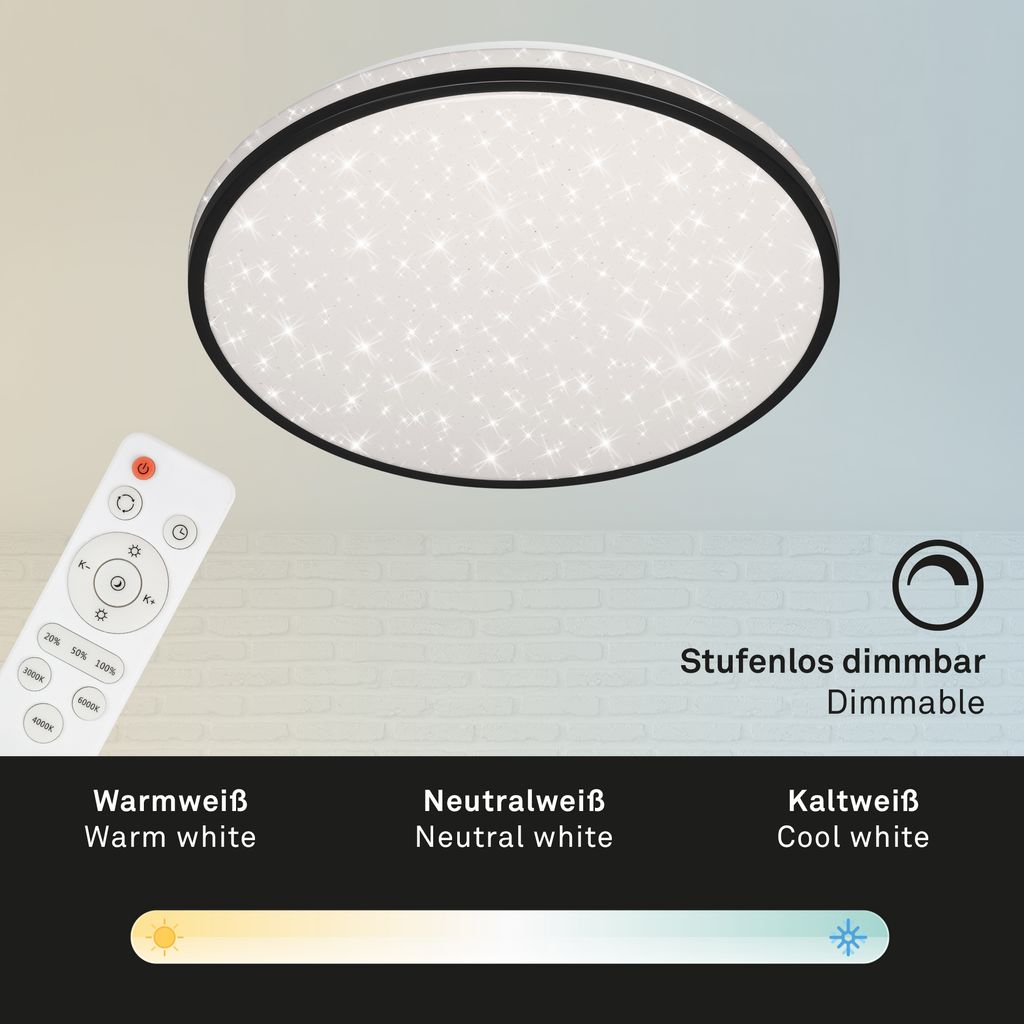Plafonnier BRILONER LEUCHTEN SKIZO, 24 W, 2600 lm, IP20, noir, plastique, variateur, avec télécommande, CCT, Ø 38 cm - 6