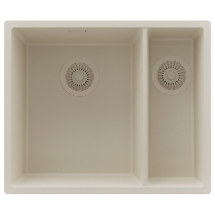 Zlewozmywak Beżowy 56x47cm, Zlew Kuchenny 1,5 Komorowy + Syfon, Nablatowy do szafki od 60cm - Londyn Slim Duo PRIMAGRAN