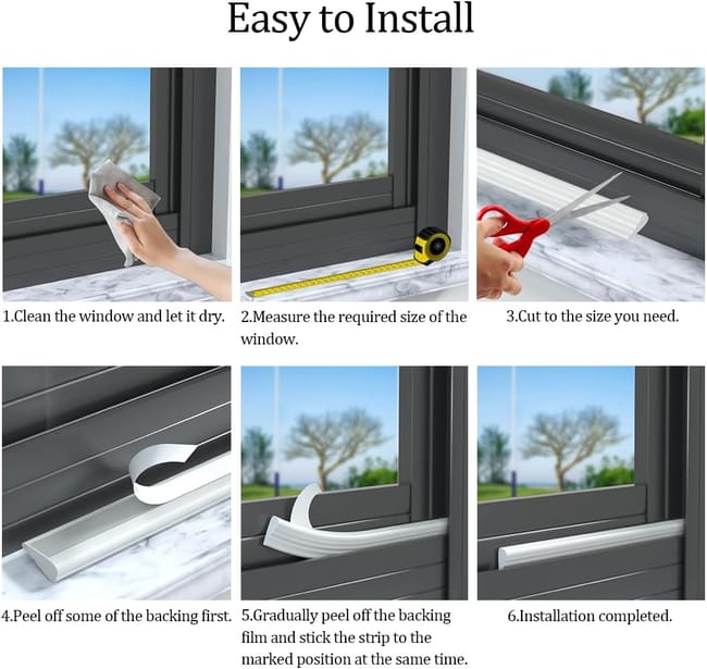 Burlete de espuma de 3 m para puerta, cortavientos para ventana corredera, tira anticolisión autoadhesiva, marco insonorizado, color blanco - 7