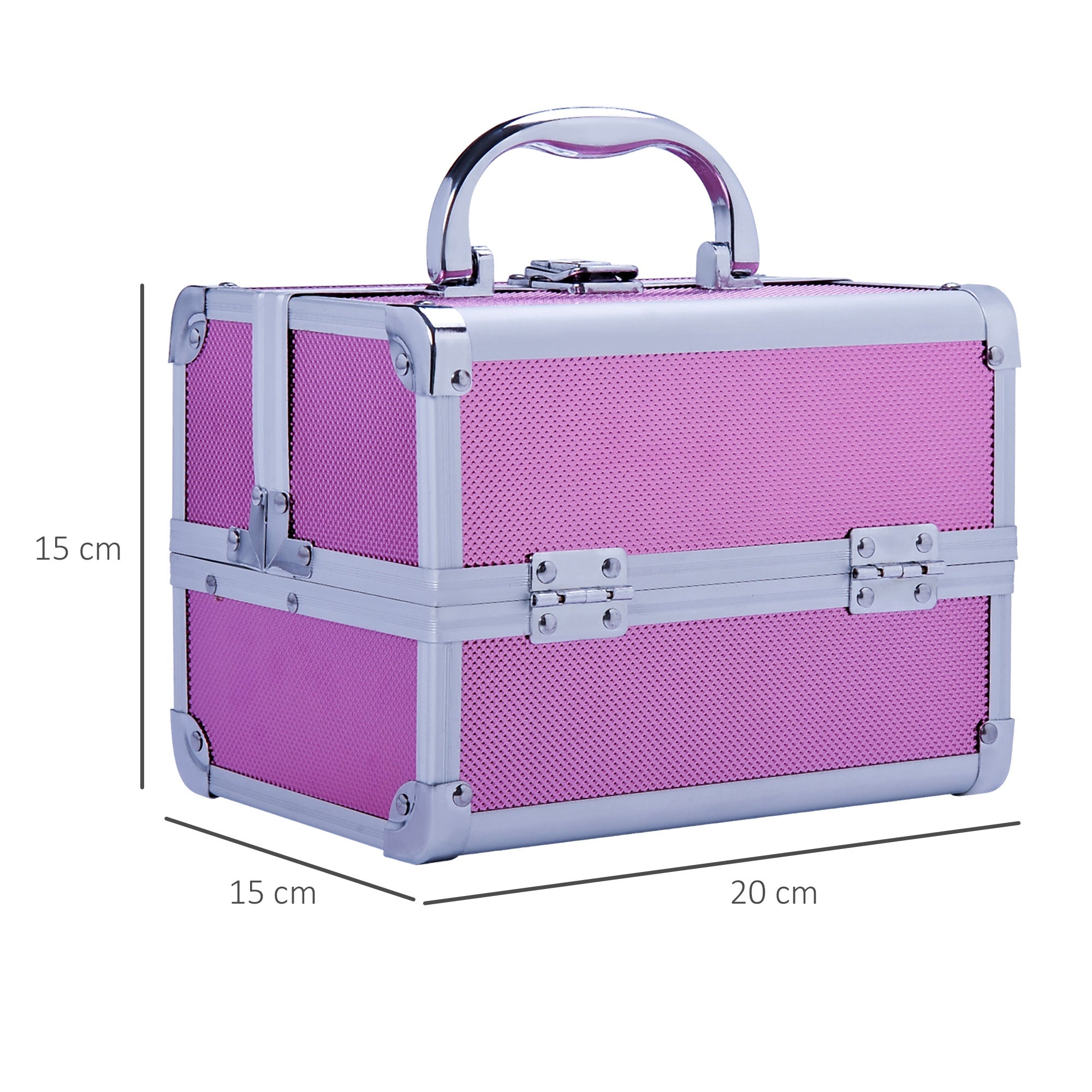 Mallette Maquillage Professionnelle 3 Niveaux avec Miroir et Clés 15x15x20cm Rose - 2
