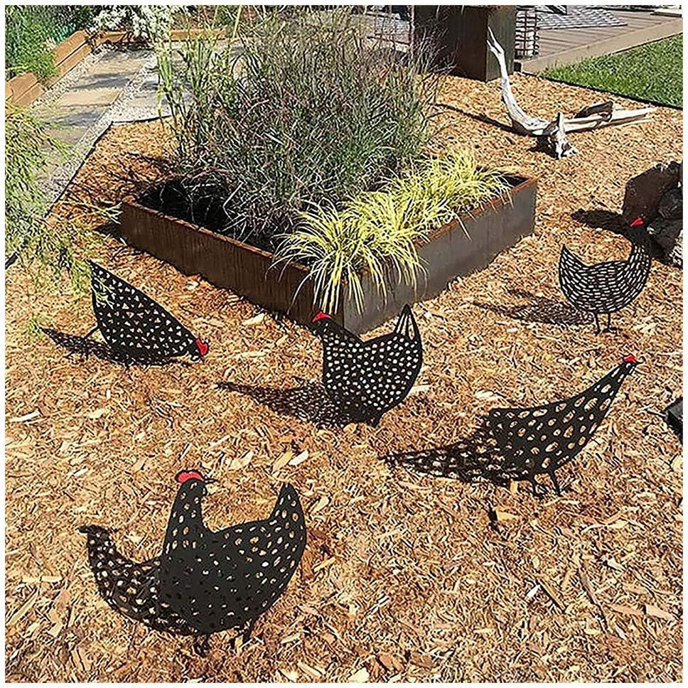 5 Poules réalistes - Décoration de Jardin - Décoration en Forme de Poulet - Silhouette de Cour pour pelouse, Chemin, Trottoir, Jardin - 5