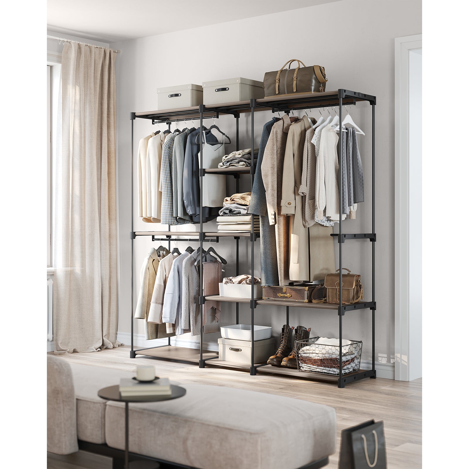 Armadio In Tessuto COSTWAY - Pieghevole 75x50x170cm Nero Con Appendiabiti - Foto 6