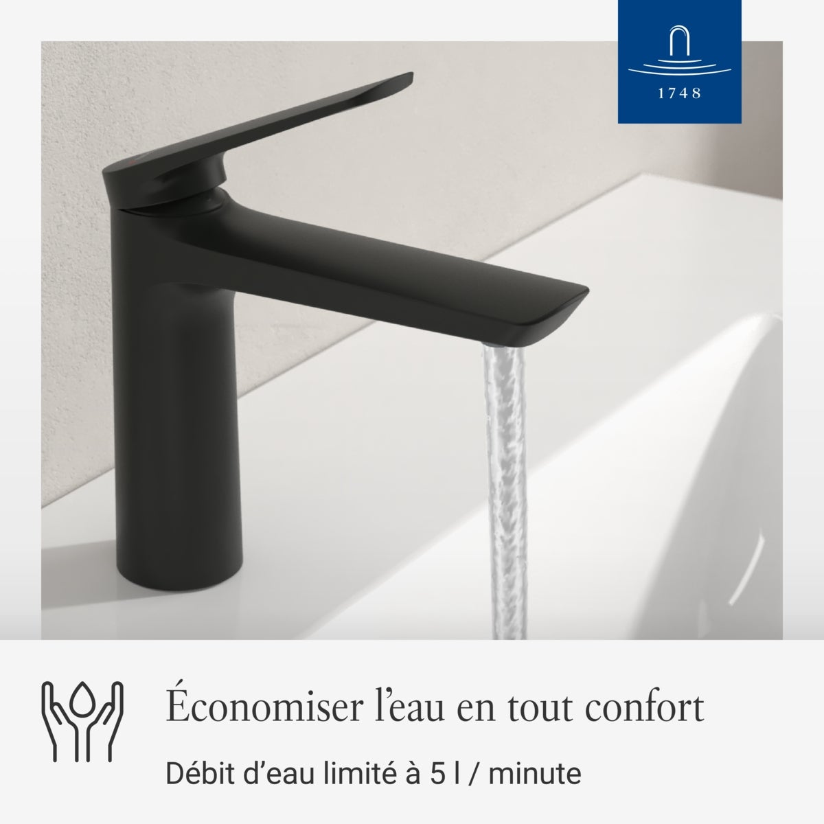 Villeroy & Boch - Robinetterie de Lavabo Oasis Matt Black. sans Bonde. Économie dEau. Cartouche Céramique. Hauteur Bec 114 mm - 3
