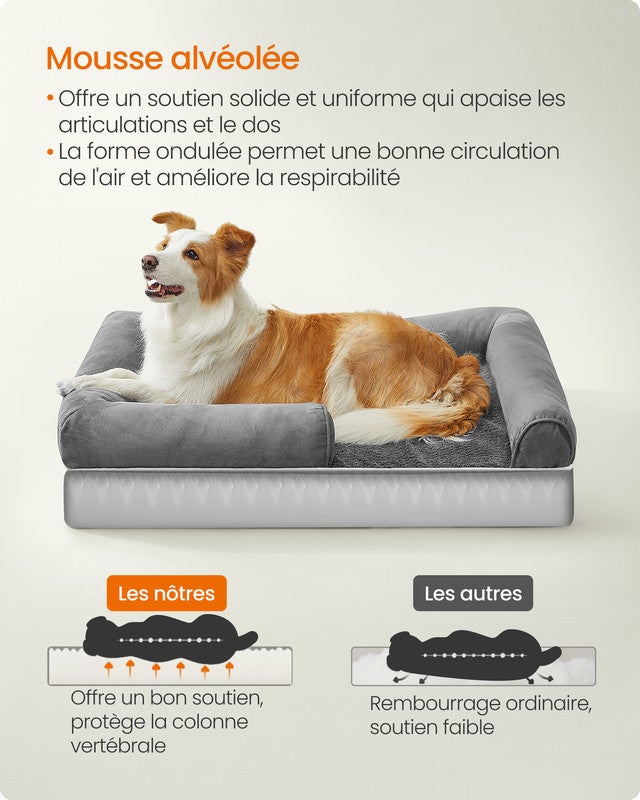 Panier pour Chien Orthopédique, Rembourrage Moelleux, Bords Rehaussés, Housse Amovible et Lavable, 91 x 71 x 20 cm, Antidérapant, Gris Clair - 3