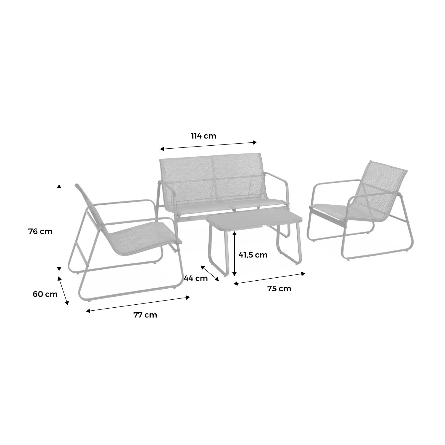 Conjunto de jardín en metal , 4 plazas Blanco - 77x114x76 cm - 9