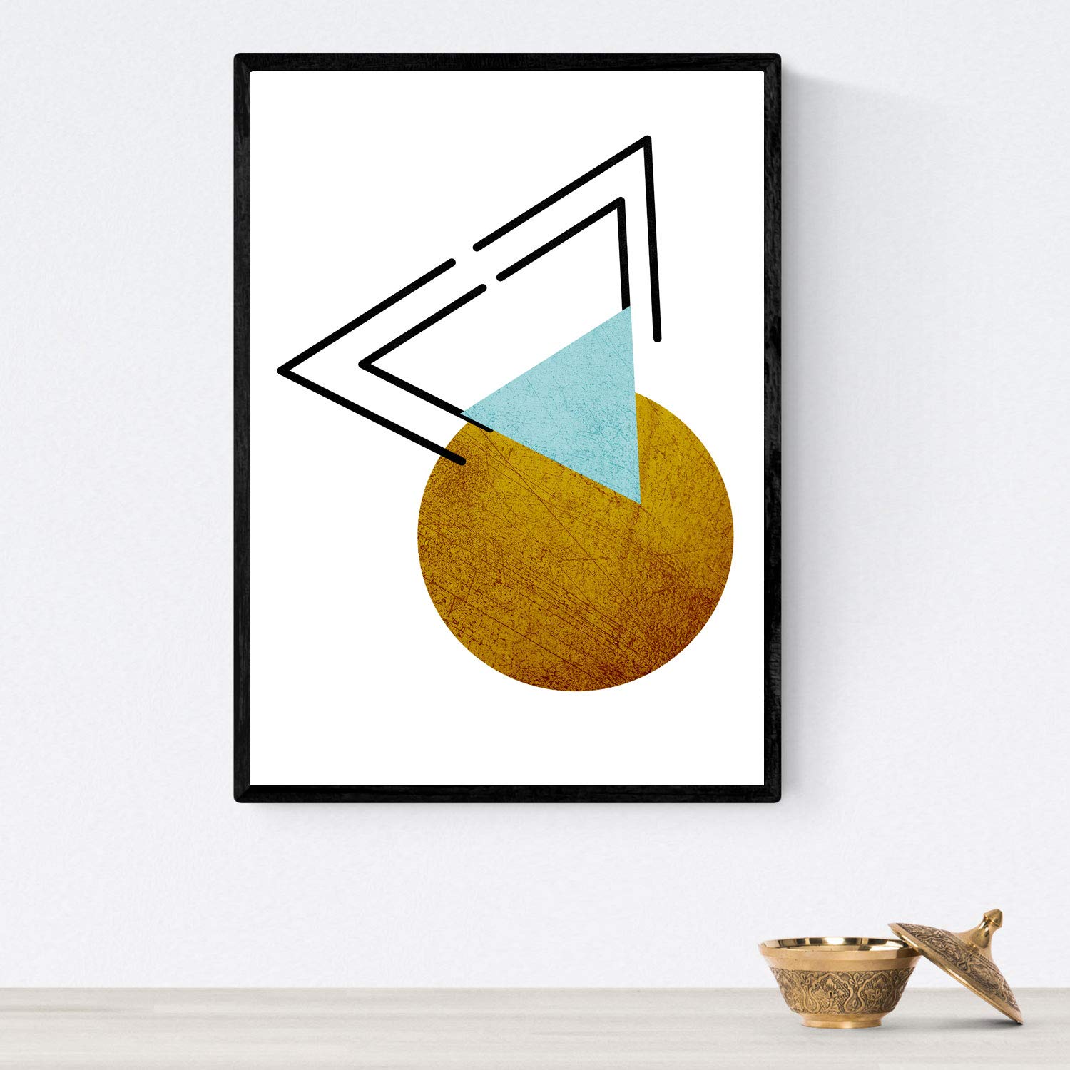 Set 4 lámina para enmarcar firmamento estrellado poster nordico con triangulos lámina con en tonos granates y cobres marco madera clara a4