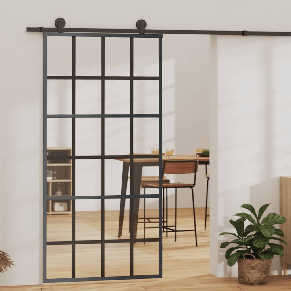 Puerta corredera esg vidrio y aluminio negra 102x205 cm vidaxl