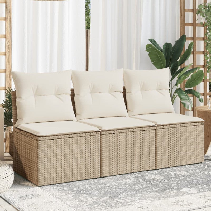 Sofa ogrodowa z poduszkami, 3-osobowa, beżowa, polirattan vidaXL