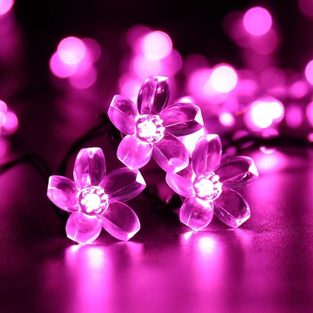 Guirlandes Ampoules Solaires Fleur,Étanche 7M 50LED Pêche Sakura Fleur