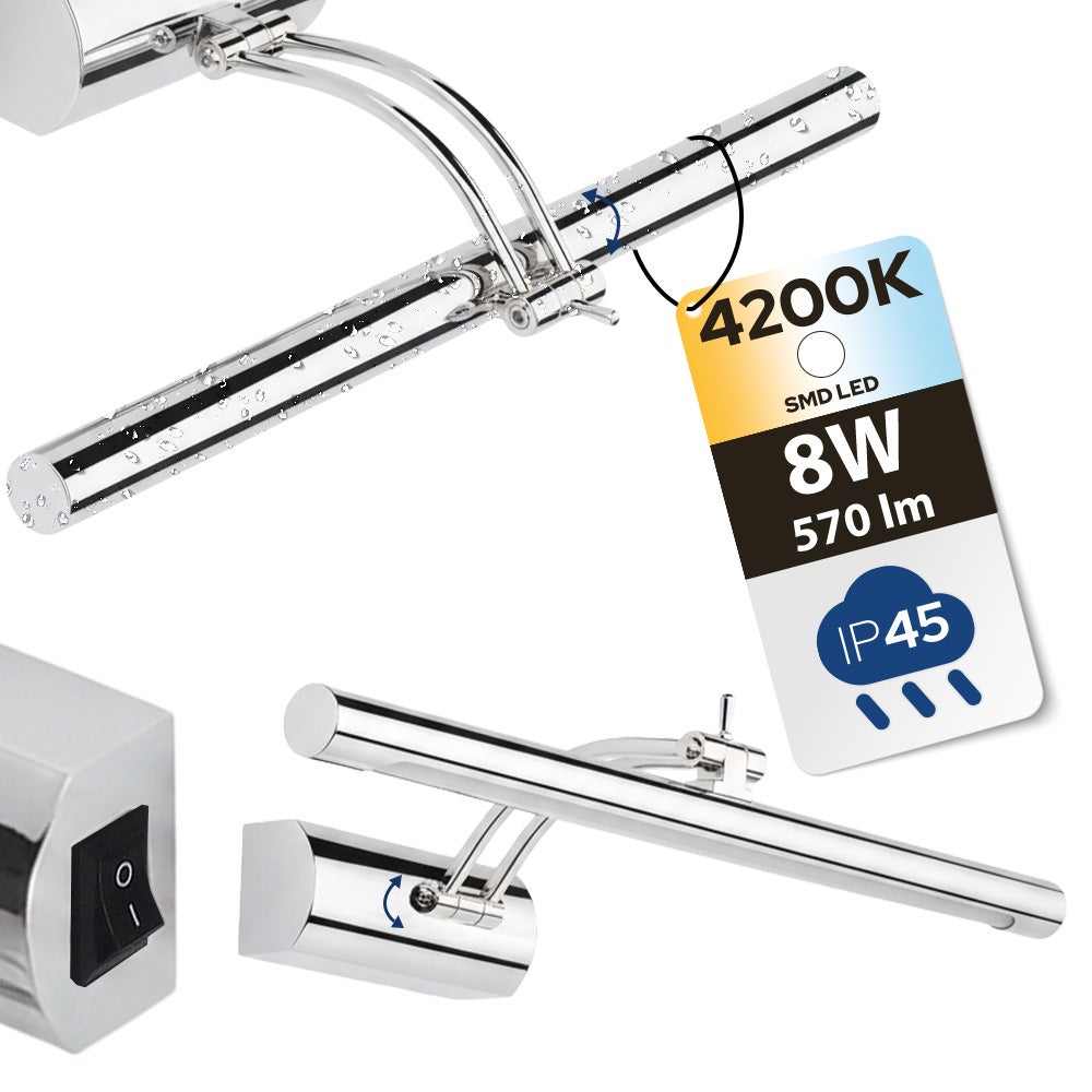 Kinkiet łazienkowy nad lustro/ pokojowy LED 8W, 570lm, 4200K, IP45, chrom, ANKA-8 HOROZ
