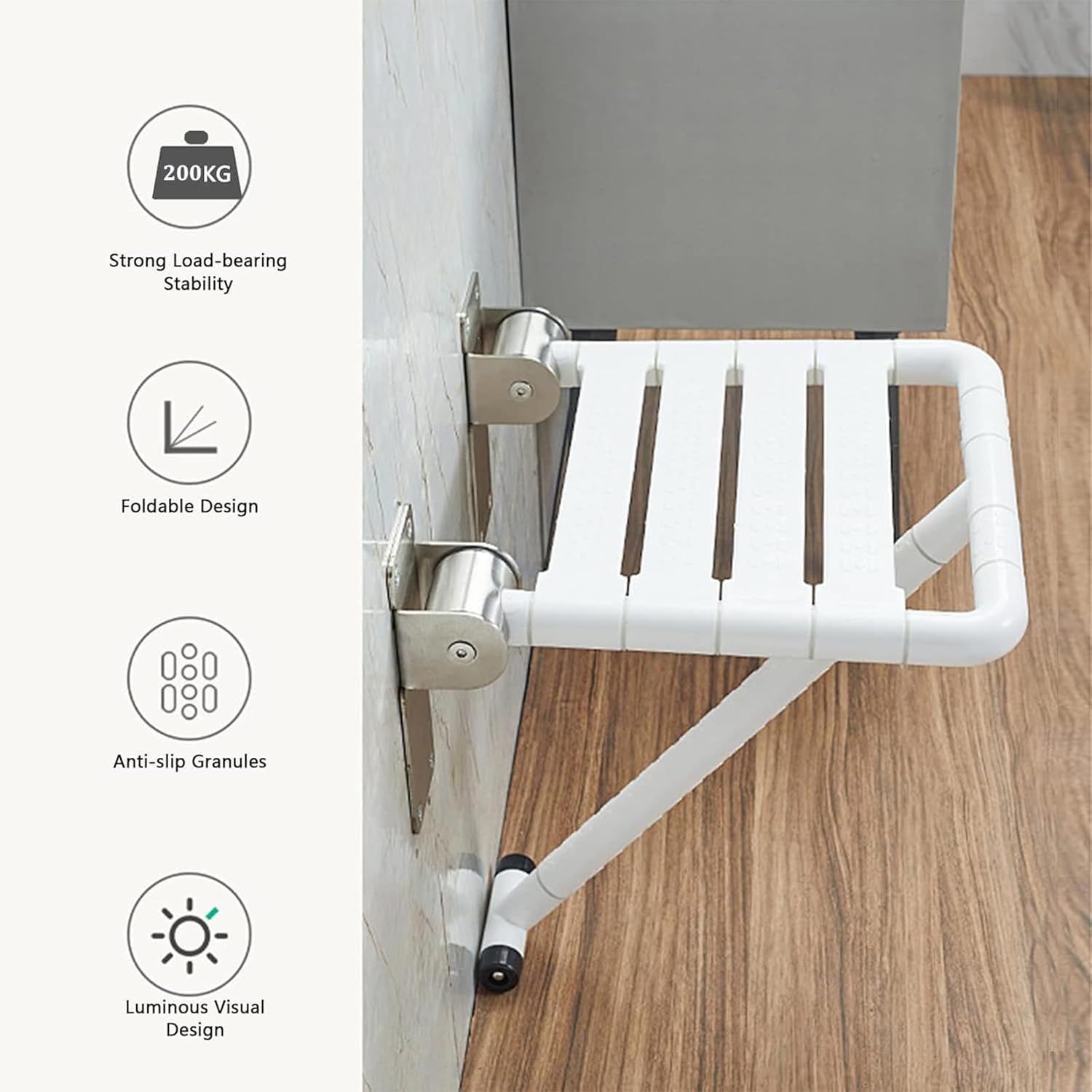 Mural Pliant Siège de Douche Rabattable Salle de Bain Tabouret et Chaise Pliable Banc de Bain pour handicapés antidérapants, Haut 48cm - 2