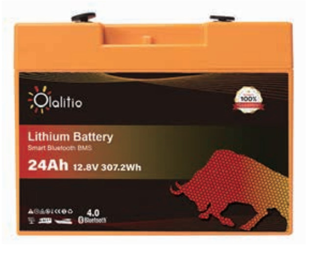 Batterie lithium 12,8 V 24 Ah avec Bluetooth. Rechargeable, compacte et durable, idéale pour les pompes de piscine, l'éclairage de jardin et les kits