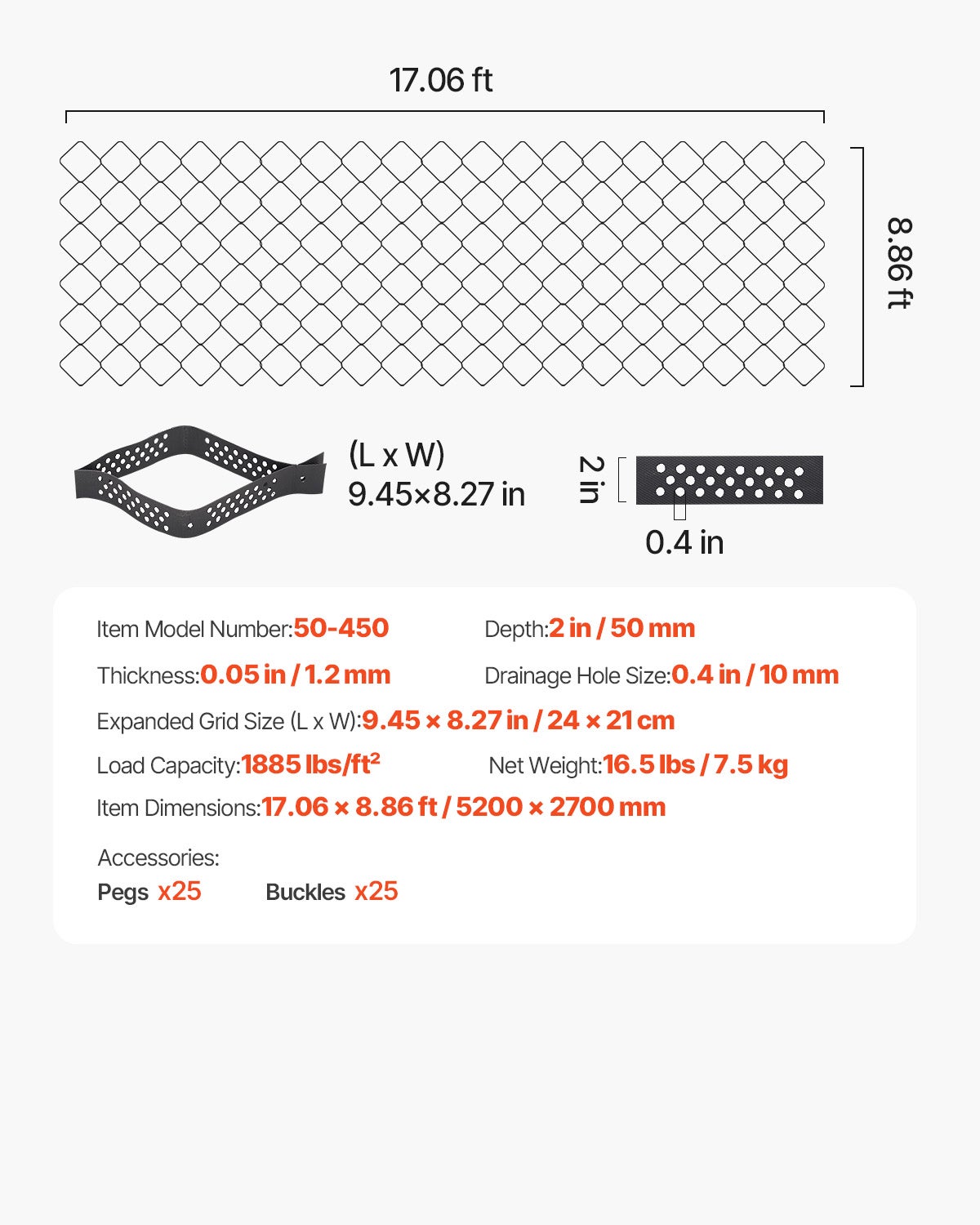 Stabilisateur Gravier,VEVOR 5,2x2,7 m,Profondeur 5 cm,Retenue de Gazon au Sol Stable,pour Allée,Patio,Jardin,Terrasse,Surfaces Planes,Pentes - 7