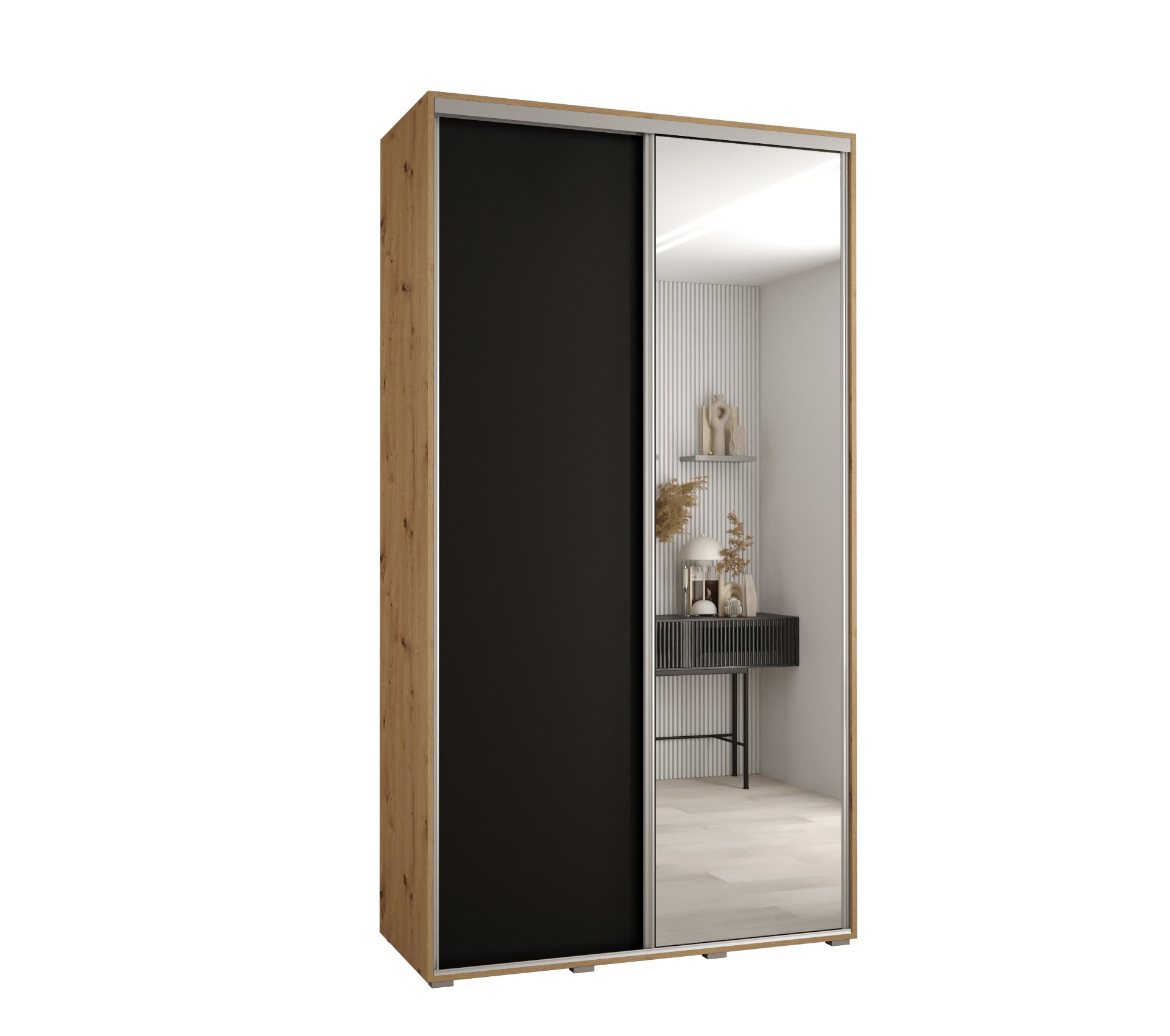 Szafa przesuwna z lustrem wysoka Davos 3 130 x 60 x 235,2 cm artisan + czarmy + u. srebrny - Abiks Meble